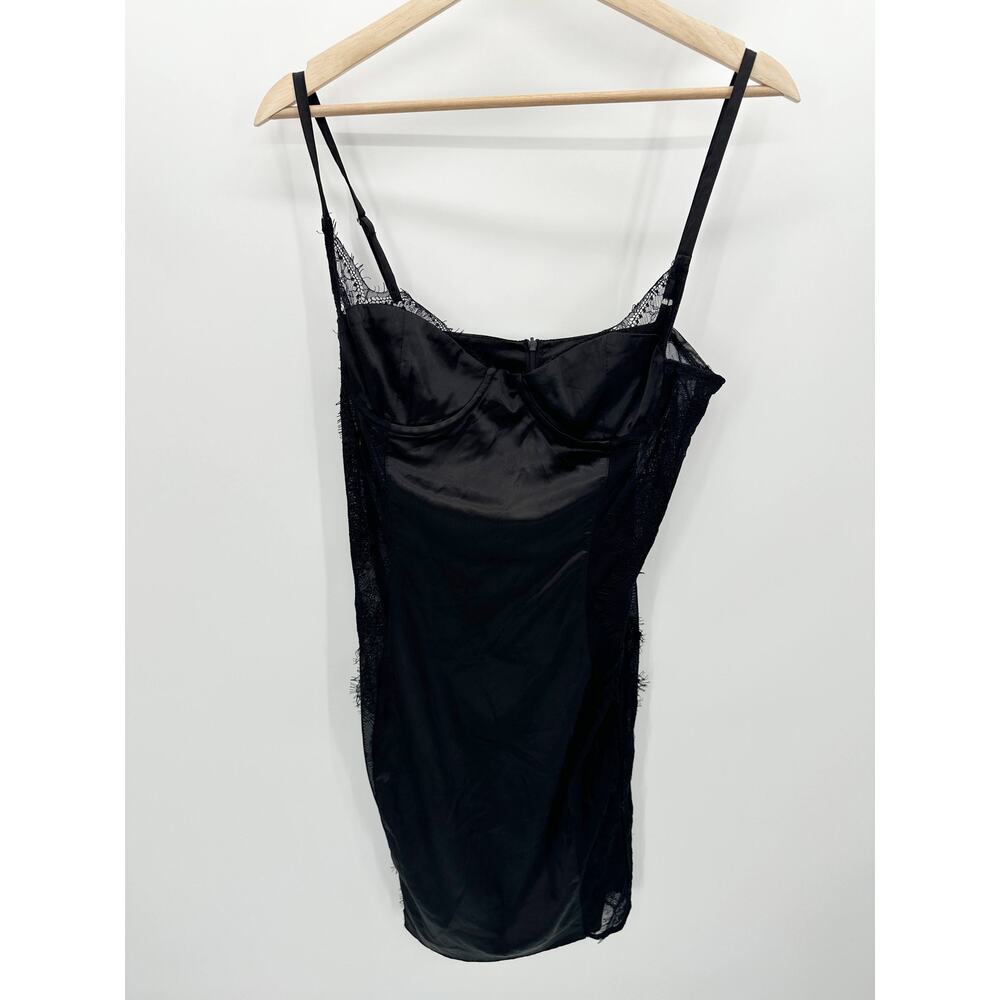 Best Cody Dress Women LARGE Black Satin Underwire Back Zip Lace Trim Mini